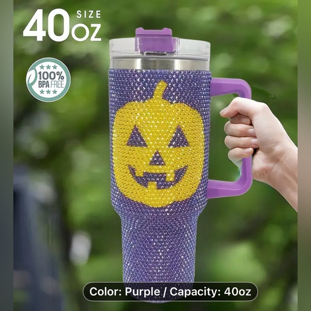 Brand New Purple Bling Halloween Pumpkin Tumbler 40oz